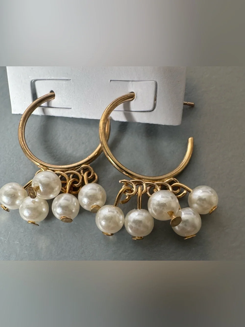 Gold Hoop Earrings with White Pearl Charms